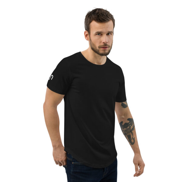 Unplug Men's Curved Hem Black T-Shirt sleeve logo - Image 4