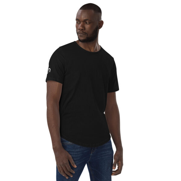 Unplug Men's Curved Hem Black T-Shirt sleeve logo - Image 5