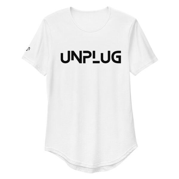 Unplug Men's Curved Hem White T-Shirt