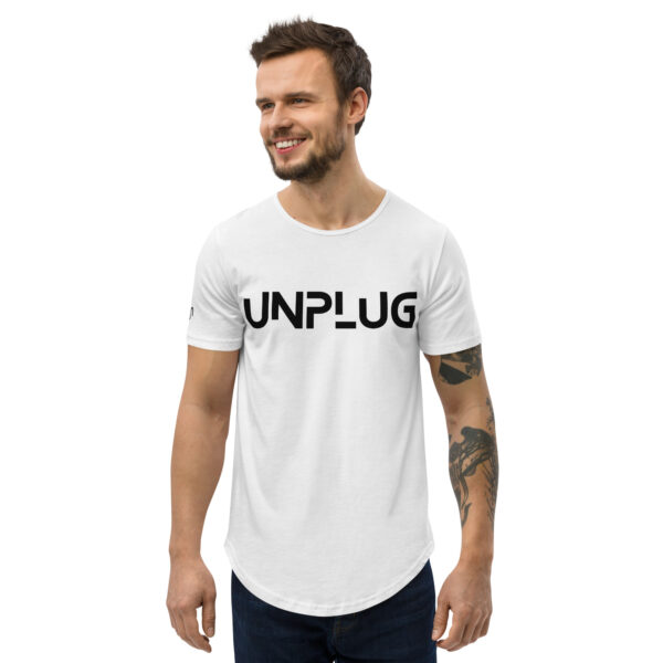 Unplug Men's Curved Hem White T-Shirt - Image 2