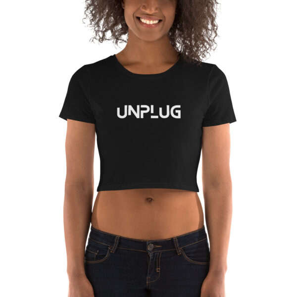 Unplug Women’s Black Crop Tee - Image 2